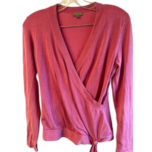 Ann Taylor Pink Silk Blend Wrap Sweater Side Tie V-Neck Long Sleeve Size M